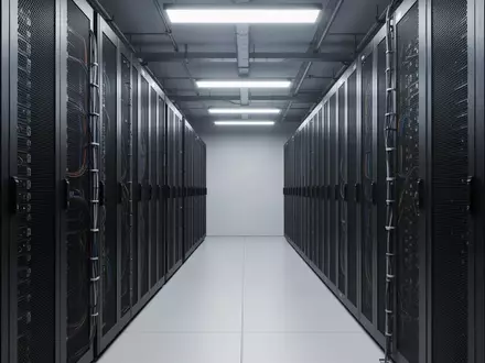 Ein minimalistisch gestalteter Serverraum mit symmetrischen Server-Racks in einer ruhigen, professionellen Umgebung. - Foto: über boerse-global.de