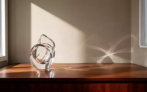 Minimalistisches Interieur mit einer abstrakten Glasskulptur in weichem, natürlichem Licht. - Foto: über boerse-global.de