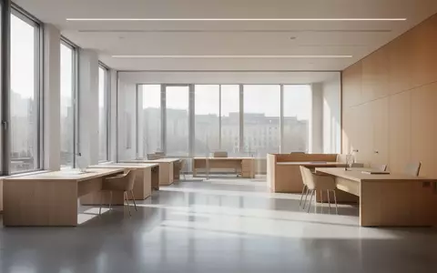 Ein minimalistisches, modernes Büro in einer öffentlichen Verwaltung mit klaren Linien und hellem Tageslicht. - Foto: über boerse-global.de