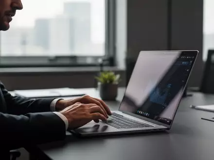 Ein Investor arbeitet an einem Laptop in einem modern beleuchteten Büro. - Foto: über boerse-global.de