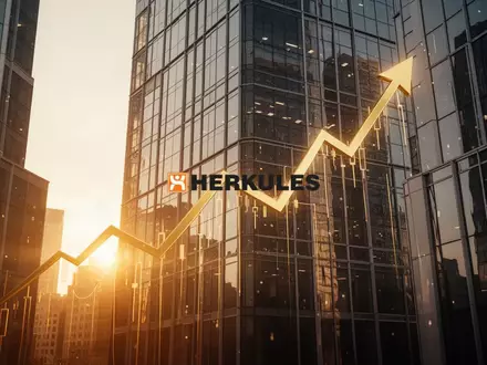 Abstrakte Darstellung eines positiven Börsentrends mit aufsteigender goldener Grafik in einem modernen Finanzviertel. - Foto: über boerse-global.de