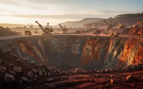 Eine offene Kupfermine in einer weitläufigen, rauen Landschaft bei goldenem Licht. - Foto: über boerse-global.de