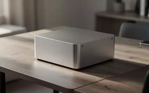 Ein minimalistischer Arbeitsplatz mit einem metallischen Speichermedium auf einem hölzernen Schreibtisch bei natürlichem Licht. - Foto: über boerse-global.de