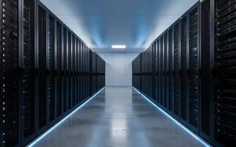 Reihen von leeren, dunklen Serverracks in einem modern beleuchteten Rechenzentrum. - Foto: über boerse-global.de