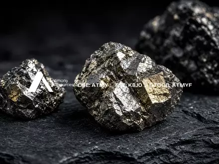 Nahaufnahme von kristallinen Mineralerzen auf einer dunklen Schieferoberfläche bei stimmungsvoller Beleuchtung. - Foto: über boerse-global.de