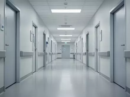 Ein heller, steriler Krankenhausflur mit glatten Wänden und poliertem Boden, der eine professionelle medizinische Umgebung zeigt. - Foto: über boerse-global.de