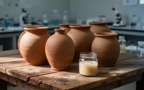 Tongefäße für Fermentationsprozesse auf einem Holztisch in einer Laborumgebung. - Foto: über boerse-global.de