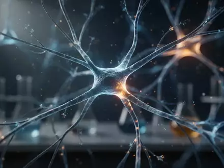 Abstrakte, leuchtende neuronale Netzwerkstruktur als Symbol für biologische Signalwege im Gehirn. - Foto: über boerse-global.de