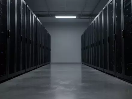Ein minimalistisch beleuchteter, leerer Serverraum mit dunklen Metallschränken in einer kühlen, industriellen Umgebung. - Foto: über boerse-global.de