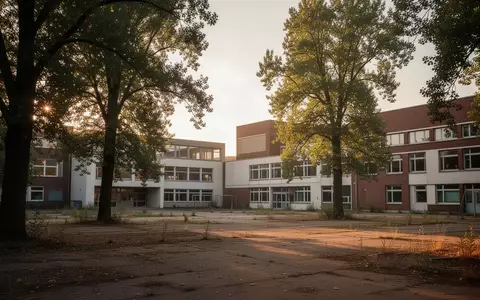 Blick auf das Gelände der ehemaligen Carl-von-Ossietzky-Schule in Wiesbaden mit Bestandsgebäuden und Bäumen. - Foto: über boerse-global.de