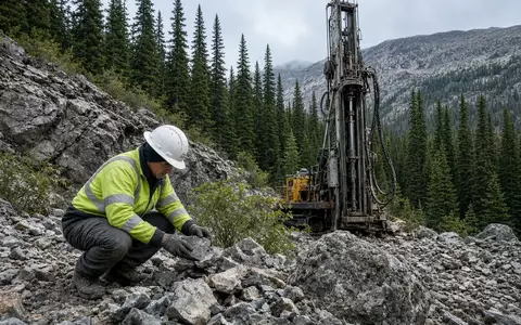 Geologe bei der Gesteinsanalyse an einem Bohrgelände in der kanadischen Wildnis. - Foto: über boerse-global.de