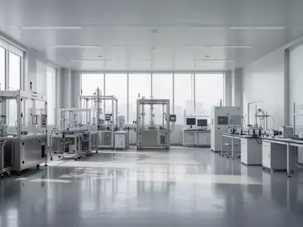 Ein minimalistisches, modernes Labor in einem Technologiezentrum mit industriellen Testgeräten und klaren architektonischen Linien. - Foto: über boerse-global.de
