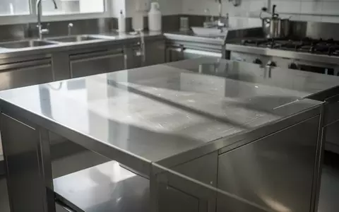 Eine sterile, saubere Edelstahl-Arbeitsfläche in einer Profiküche bei natürlichem Tageslicht. - Foto: über boerse-global.de