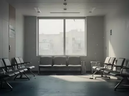 Ein leerer, minimalistischer Wartebereich in einem modernen Klinikgebäude mit sanftem Tageslicht. - Foto: über boerse-global.de