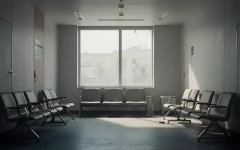 Ein leerer, minimalistischer Wartebereich in einem modernen Klinikgebäude mit sanftem Tageslicht. - Foto: über boerse-global.de