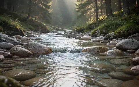 Klares Gebirgsgewässer fließt über glatte Flusskiesel in einer unberührten Waldlandschaft. - Foto: über boerse-global.de