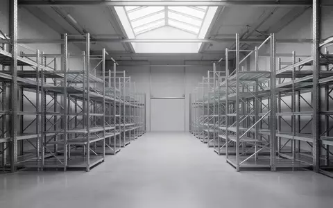 Ein aufgeräumtes, modernes Industrie-Lagerhaus mit Stahlregalen und Betonboden bei natürlichem Tageslicht. - Foto: über boerse-global.de