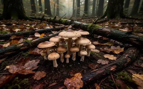 Verschiedene Wildpilze wachsen auf einem feuchten, moosbedeckten Waldboden zwischen herbstlichem Laub. - Foto: über boerse-global.de