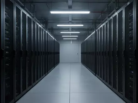 Dunkle, unbeleuchtete Serverracks in einem modernen Rechenzentrum als Symbol für IT-Sicherheit und digitale Infrastruktur. - Foto: über boerse-global.de