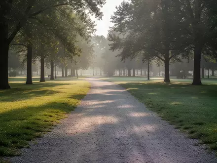 Ein leerer, sonnendurchfluteter Parkweg in einer Grünanlage, der zu Bewegung und körperlicher Aktivität einlädt. - Foto: über boerse-global.de