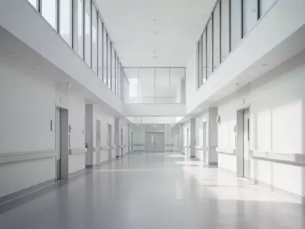 Ein heller, leerer Krankenhausflur mit moderner Architektur und diffusem Tageslicht. - Foto: über boerse-global.de