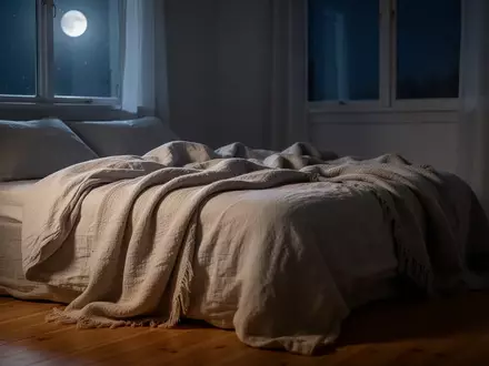 Ein ruhiges, minimalistisch eingerichtetes Schlafzimmer bei Nacht mit sanftem Mondlicht und gemütlicher Bettwäsche. - Foto: über boerse-global.de