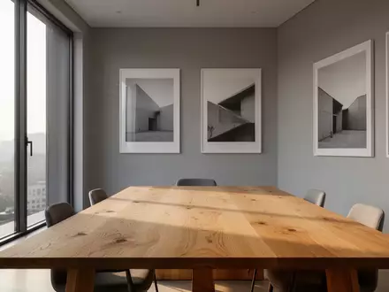 Ein minimalistischer, heller Büroraum mit einem Holztisch bei Tageslicht. - Foto: über boerse-global.de
