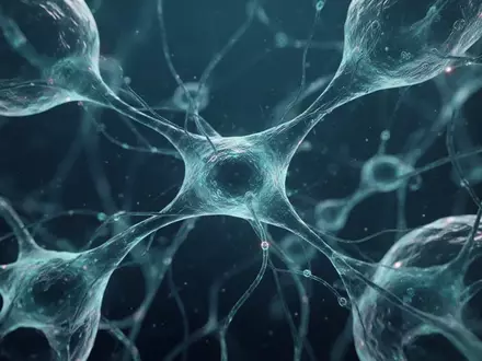 Mikroskopische Aufnahme von neuronalem Gewebe mit komplexen, biologischen Zellstrukturen in blauen und türkisen Farbtönen. - Foto: über boerse-global.de