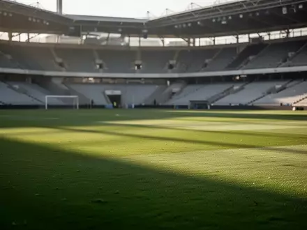 Ein leerer Fußballplatz in einem Stadion bei Tageslicht. - Foto: über boerse-global.de