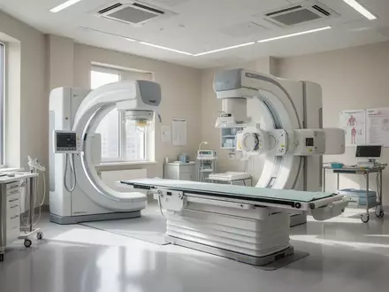 Ein heller, steriler Raum für radiologische Diagnostik mit moderner Medizintechnik in einer Klinik. - Foto: über boerse-global.de