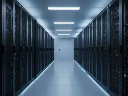 Ein minimalistischer, modern beleuchteter Serverraum mit dunklen Serverschränken in einer ruhigen, professionellen Umgebung. - Foto: über boerse-global.de