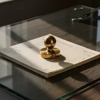 Ein schwerer Messing-Briefbeschwerer auf leeren Finanzunterlagen auf einem minimalistischen Schreibtisch bei natürlichem Licht. - Foto: über boerse-global.de