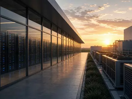 Moderne Rechenzentrum-Infrastruktur in einer industriellen Anlage bei Sonnenuntergang. - Foto: über boerse-global.de