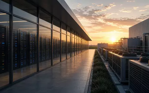Moderne Rechenzentrum-Infrastruktur in einer industriellen Anlage bei Sonnenuntergang. - Foto: über boerse-global.de