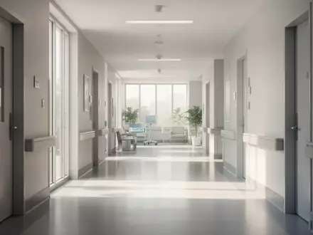 Ein lichtdurchfluteter, moderner Klinikflur mit minimalistischer Architektur und ruhiger Atmosphäre. - Foto: über boerse-global.de