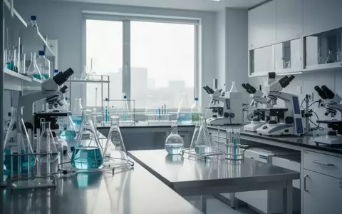 Ein steriles, helles Labor mit wissenschaftlichen Geräten und Glasgefäßen auf Edelstahloberflächen bei natürlichem Tageslicht. - Foto: über boerse-global.de