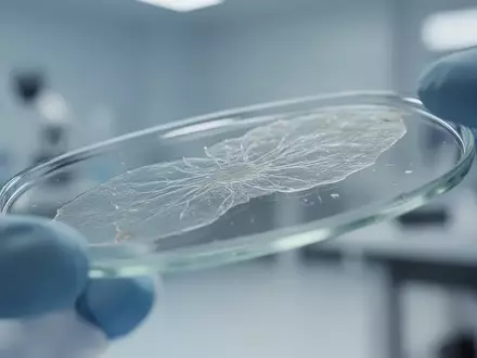 Ein mikroskopisches, abstraktes Bild einer biologischen Laborprobe auf einem Objektträger unter sanftem Licht. - Foto: über boerse-global.de