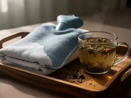 Symbolbild: Wärmflasche, Handtuch und Kräutertee - Foto: über boerse-global.de