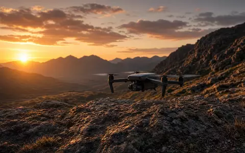 Eine moderne Drohne startet bei Sonnenuntergang von einem abgelegenen Testgelände. - Foto: über boerse-global.de