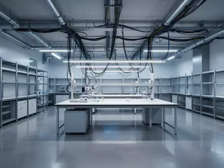 Ein minimalistisches, modernes Industrielabor mit polierten Betonböden und technischer Infrastruktur ohne Personen. - Foto: über boerse-global.de