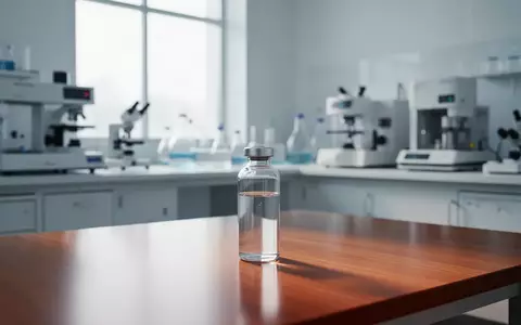 Ein minimalistisches Labor mit hochwertigen Analysegeräten und einem Glasfläschchen auf einem Holztisch. - Foto: über boerse-global.de