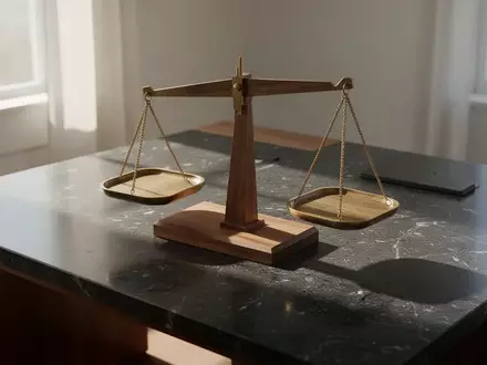 Eine klassische Waage auf einem Schreibtisch aus dunklem Stein, die ein Gleichgewicht oder eine steuerliche Bewertung symbolisiert. - Foto: über boerse-global.de