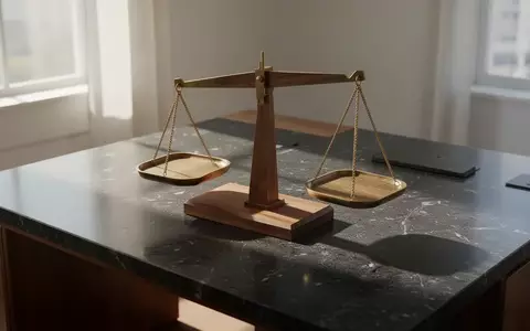 Eine klassische Waage auf einem Schreibtisch aus dunklem Stein, die ein Gleichgewicht oder eine steuerliche Bewertung symbolisiert. - Foto: über boerse-global.de