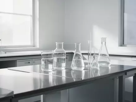 Ein minimalistisches, modernes Labor mit gläsernen Gefäßen auf einer Edelstahloberfläche bei natürlichem Tageslicht. - Foto: über boerse-global.de