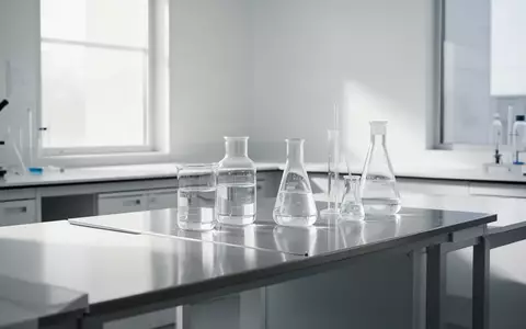 Ein minimalistisches, modernes Labor mit gläsernen Gefäßen auf einer Edelstahloberfläche bei natürlichem Tageslicht. - Foto: über boerse-global.de