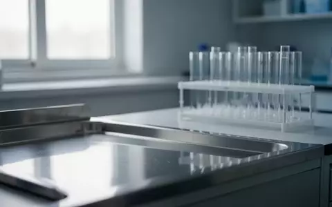 Ein steriles, helles medizinisches Labor mit leeren Reagenzgläsern auf einem Edelstahltisch. - Foto: über boerse-global.de