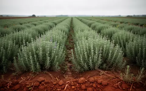 Ein weitläufiges Salbeifeld mit grünen Pflanzen vor der herbstlichen Ernte in natürlichem Licht. - Foto: über boerse-global.de