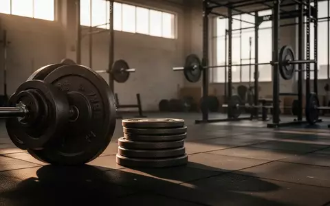 Leeres Fitnessstudio mit gestapelten Hantelscheiben und Hantelstangen in der Morgensonne. - Foto: über boerse-global.de