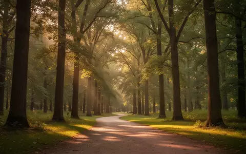 Ein sonnendurchfluteter Waldweg in einem Park, der zu einem gesunden und aktiven Lebensstil einlädt. - Foto: über boerse-global.de