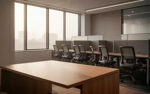 Ein leerer, aufgeräumter Arbeitsplatz in einem modernen Bürogebäude bei natürlichem Tageslicht. - Foto: über boerse-global.de